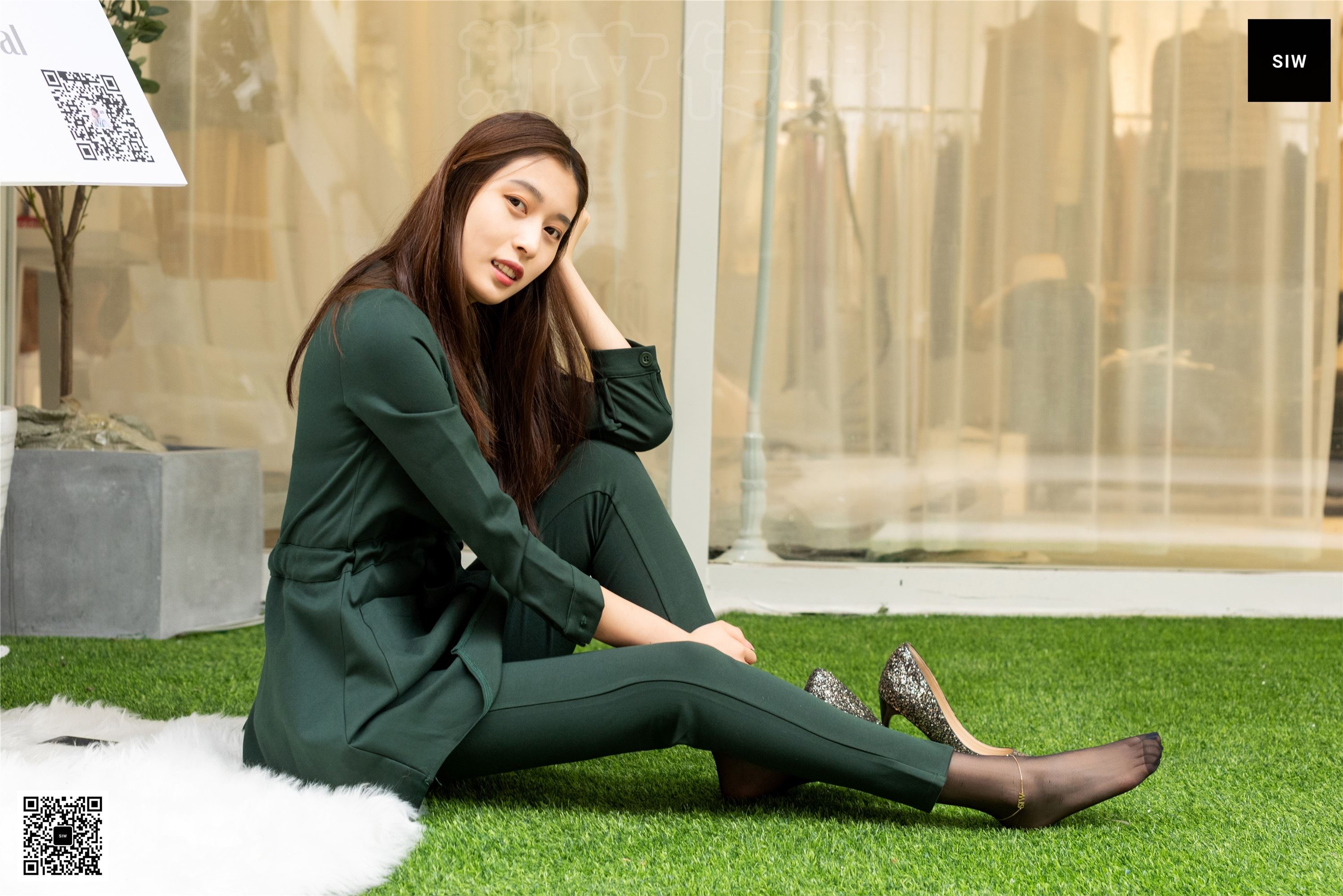 SIW斯文传媒 062 小香风墨绿纯棉气质小脚裤两件 - 甄真